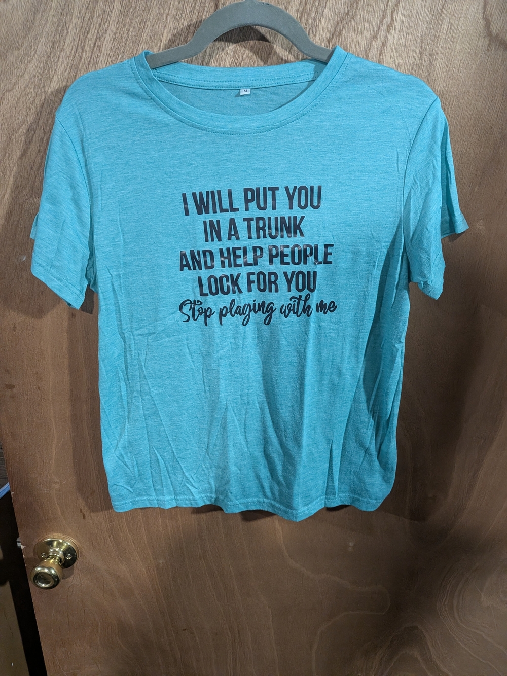 Turquoise Short Sleeve Graphic Tee with Bold Slogan